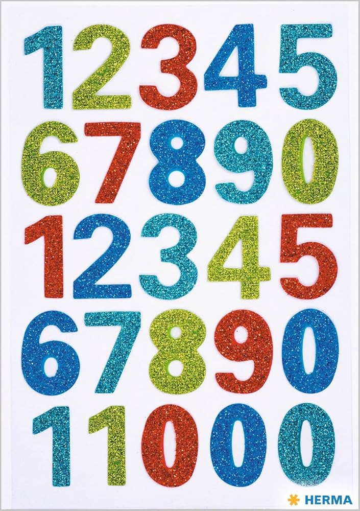 STICKER NUMBERS 0-9 GLITTERY